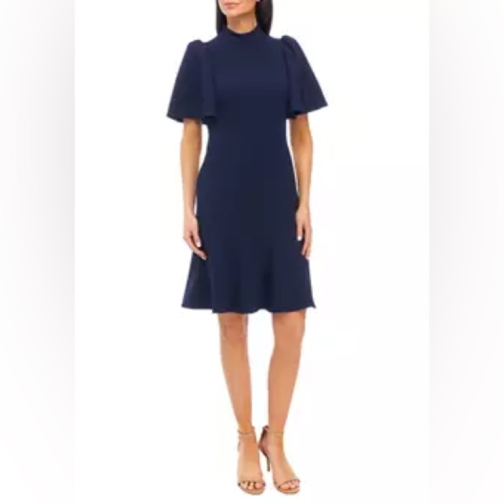 Calvin Klein Women's Ruffle Sleeves High Neck Scuba Crepe Dress